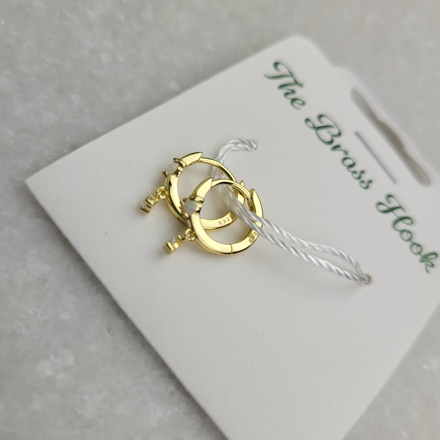 925 Sterling Silver Gold-Tone Opal & Crystal Huggie Earrings