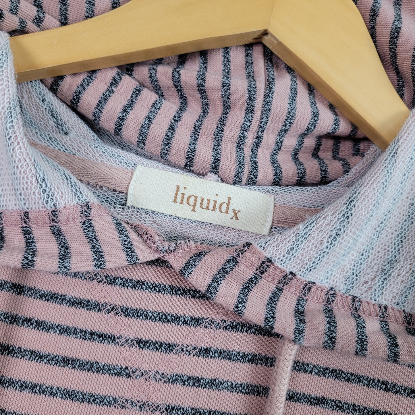 Pink & Grey Striped Hooded Pullover - Liquid X (S)