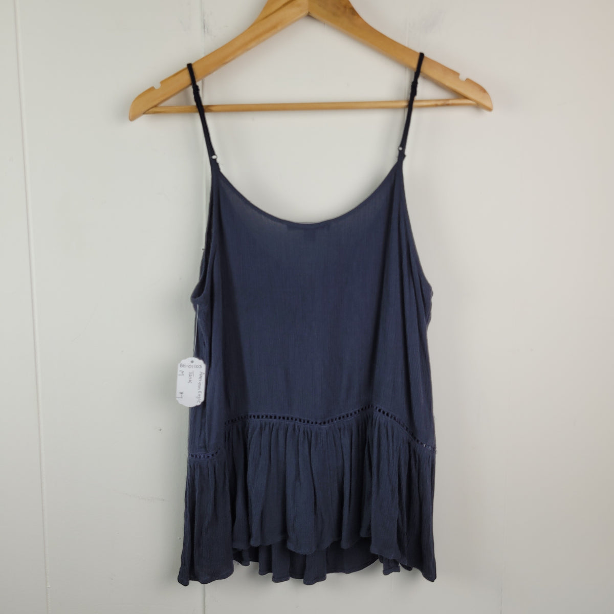 Navy Lace-Up Peplum Tank Top - American Eagle (Size M)