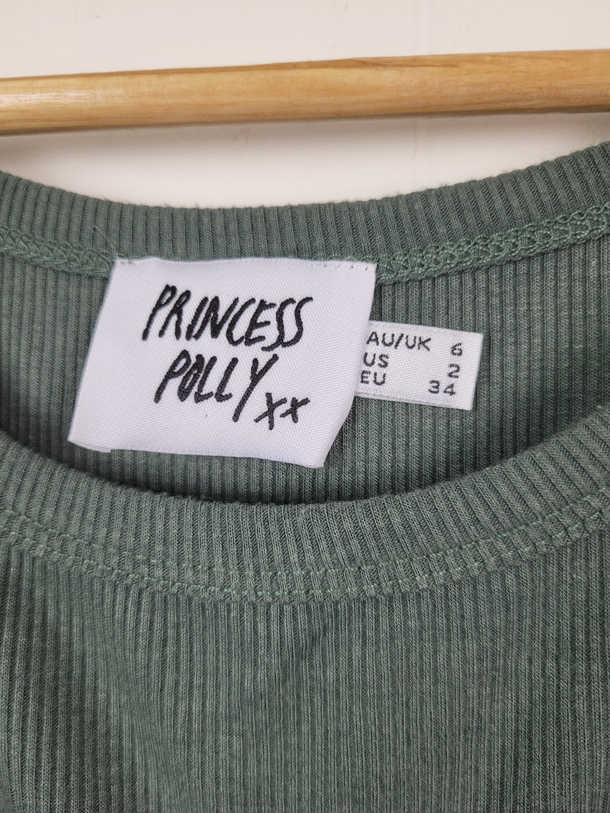 Princess Polly XS Sage Green Ruched Side Ribbed Tank Top