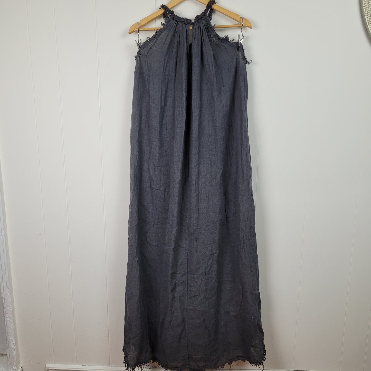 Charcoal Grey Italian Linen Blend Frayed Trim Maxi Dress - Sunflower (Medium)