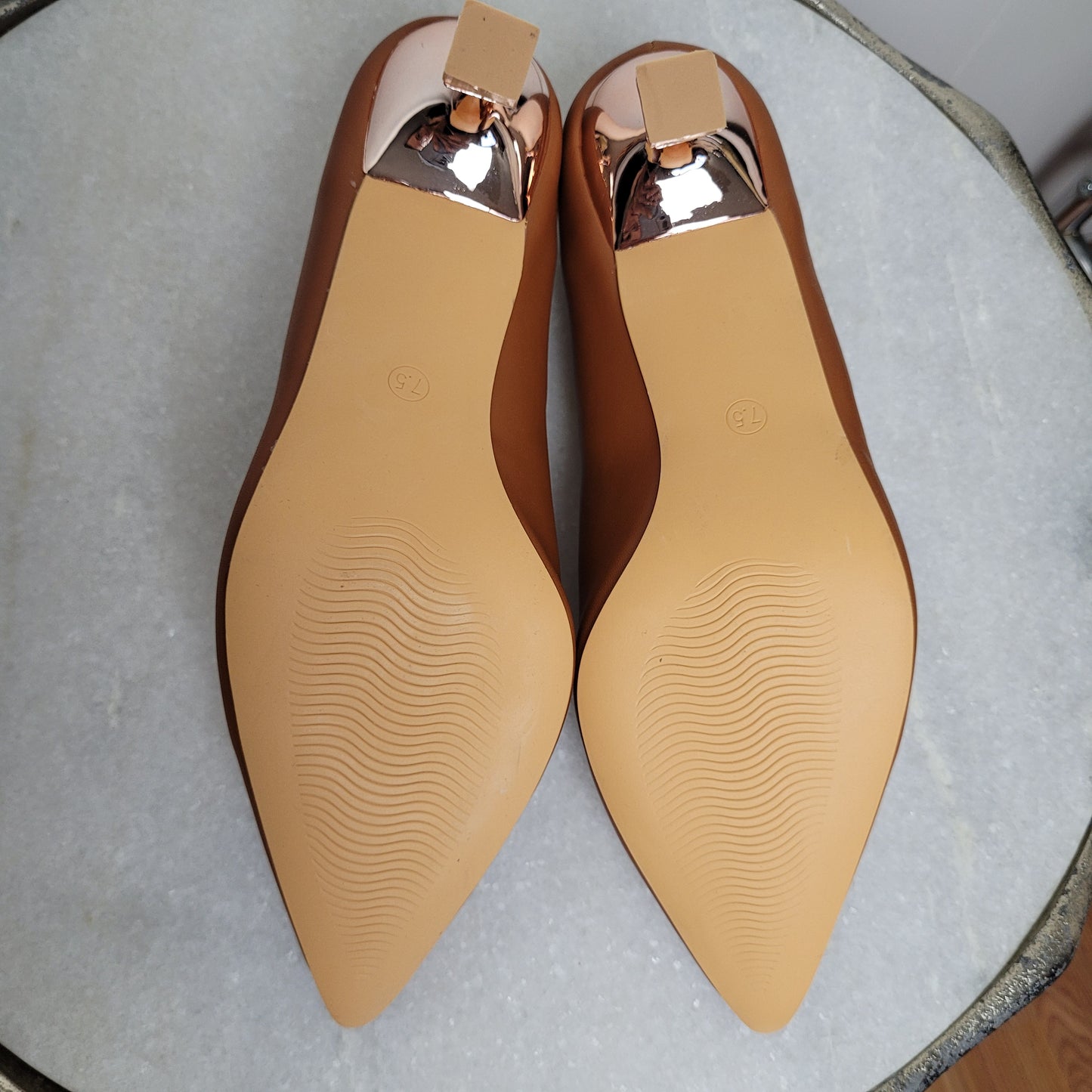 Cognac Pointed-Toe Kitten Heels (Size 7.5)