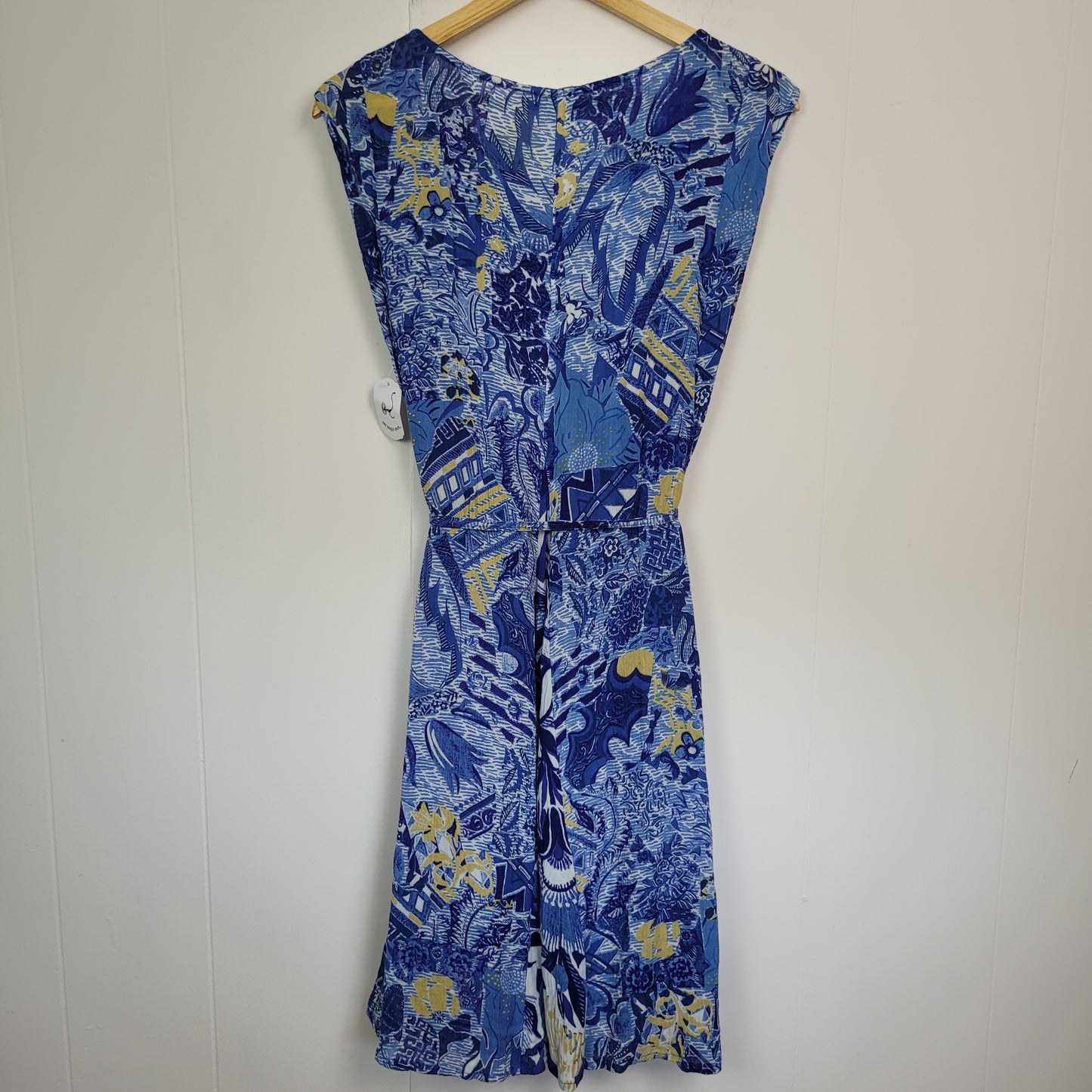 Blue Abstract Print Tie-Waist Dress - Orientique (Medium)