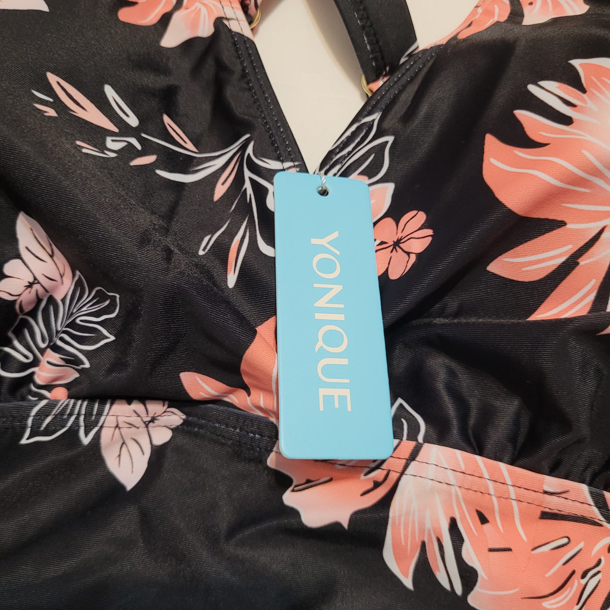 Black & Coral Floral Swim Top - Yonique (XXL/18W)