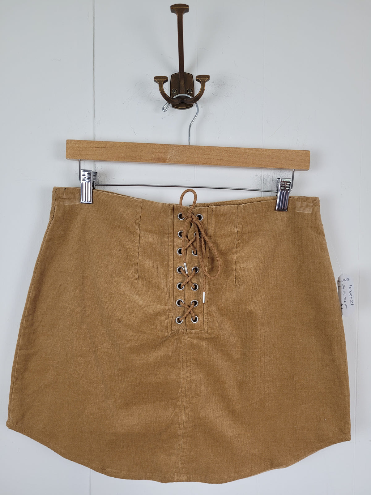 Forever 21 Large Tan Corduroy Lace-Up Mini Skirt