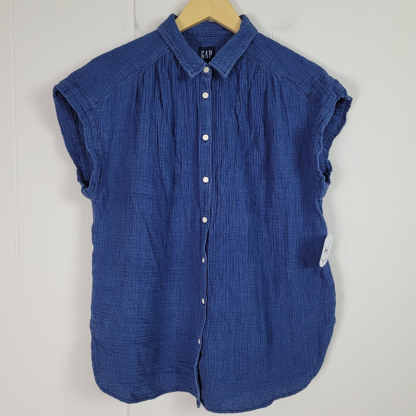 Blue Double Gauze Button-Up Short Sleeve Top - Gap (Small)