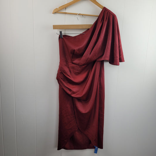 Burgundy One Shoulder Satin Midi Dress - CUPSHE (Medium)