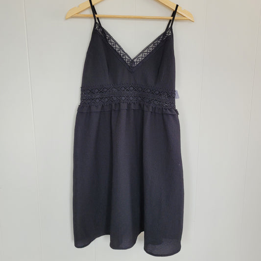 Black Lace Trim Babydoll Dress - Adjustable Straps - Size Small