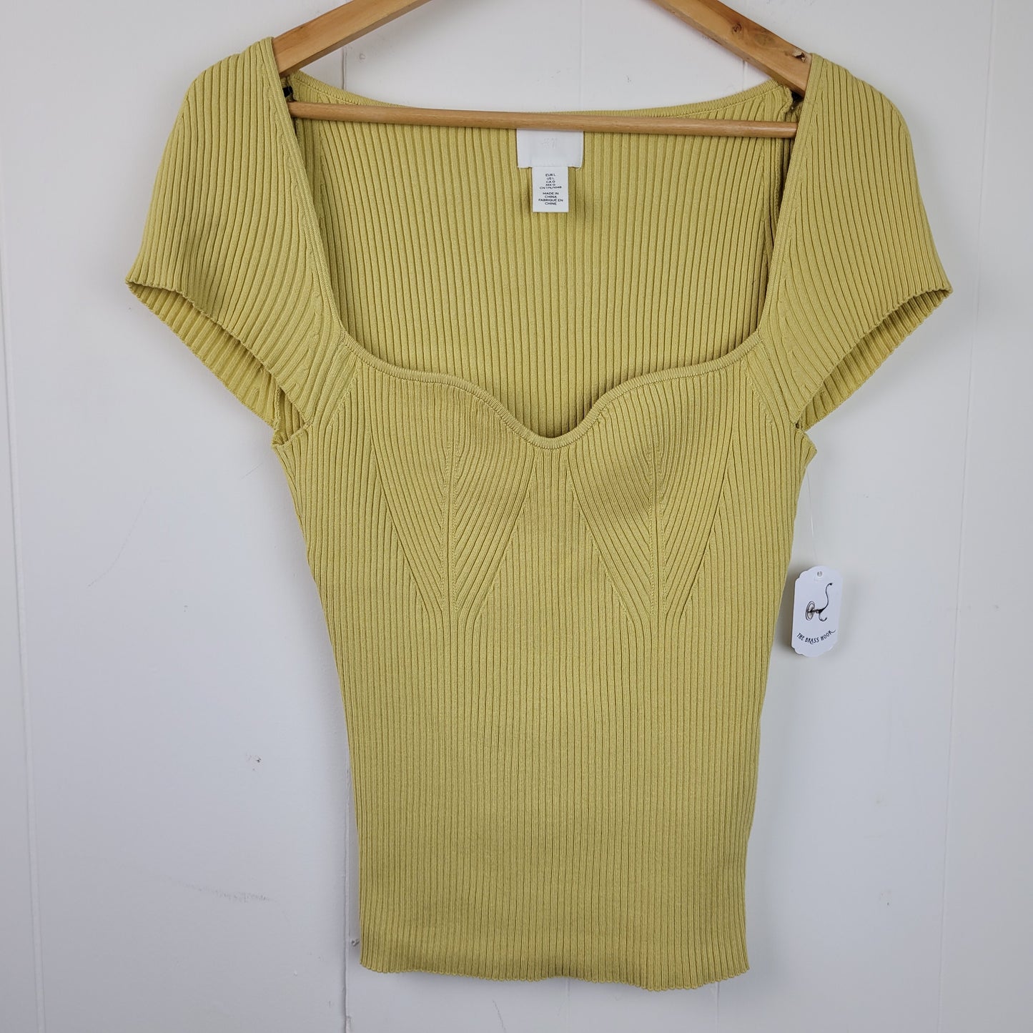 Butter Yellow Ribbed Sweetheart Knit Top - H&M (Size L)