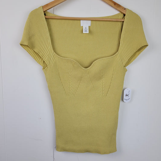 Butter Yellow Ribbed Sweetheart Knit Top - H&M (Size L)