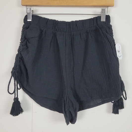 Black Cotton Gauze Tassel Shorts - Ardene(Large)