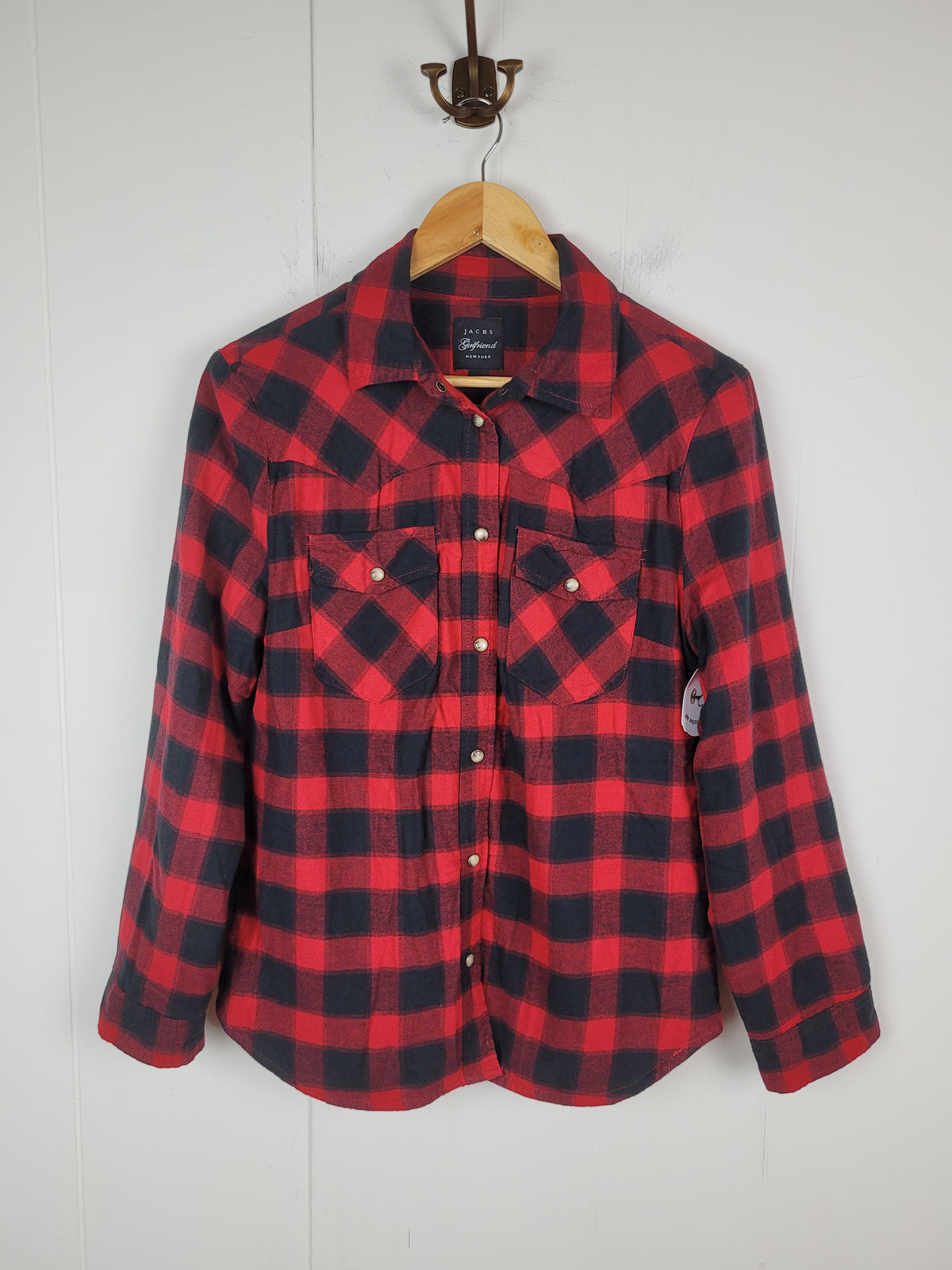 JACHS Girlfriend Small Red & Black Buffalo Plaid Sherpa-Lined Flannel Jacket