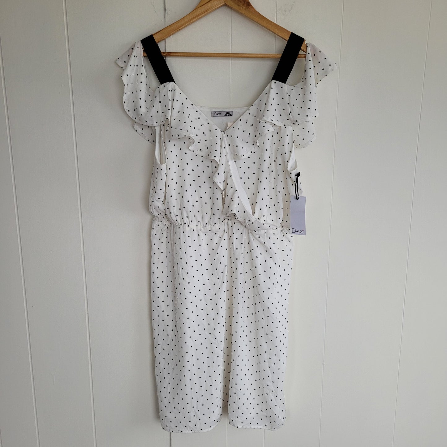 White & Black Polka Dot Ruffle Dress BNWT - Dex (Large)