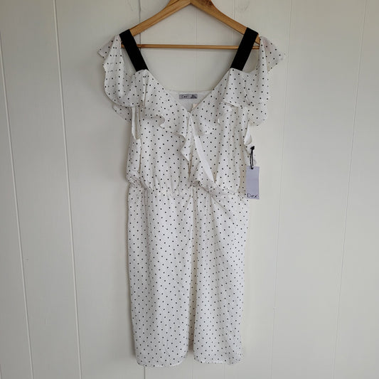 White & Black Polka Dot Ruffle Dress BNWT - Dex (Large)