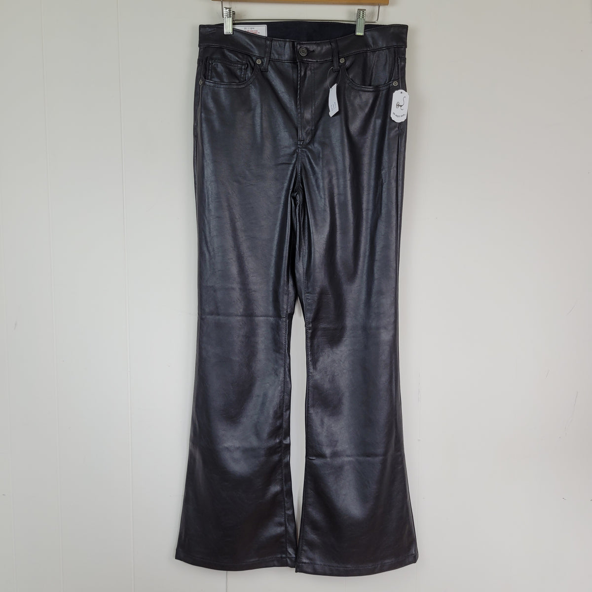 Black Faux Leather ’70s Flare High Rise Pants - Gap (Size 12)
