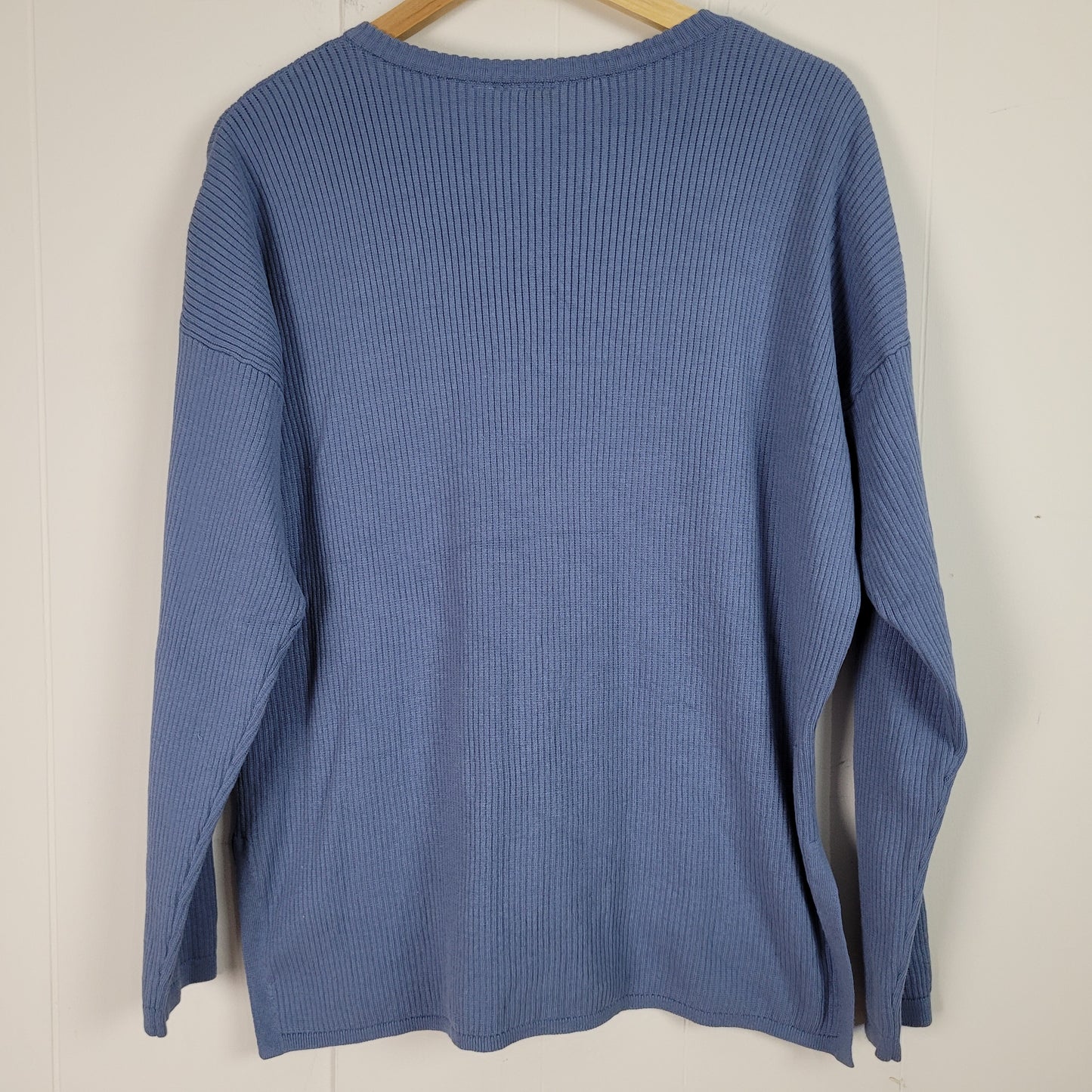 Dusty Blue Ribbed V-Neck Lightweight Sweater - ELLE (Medium)