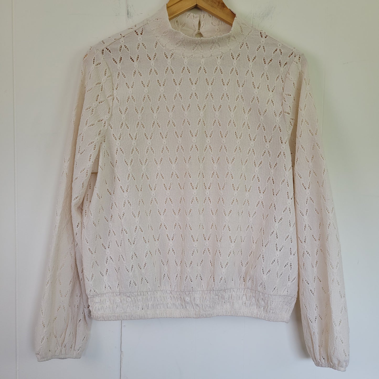 Cream Pointelle Mock Neck Long Sleeve Top - Reitmans (Small)
