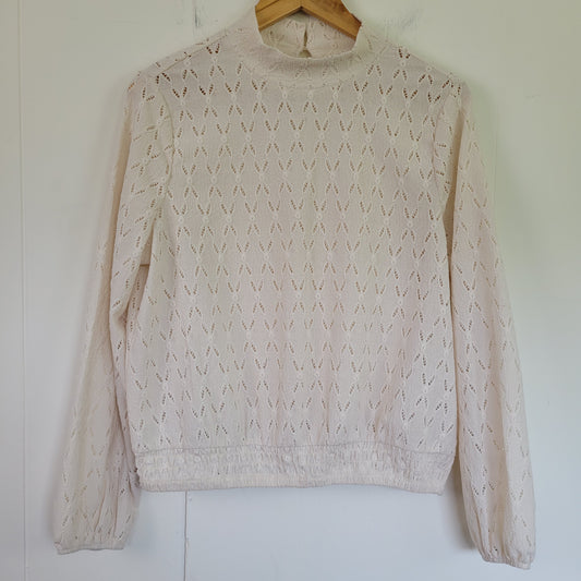 Cream Pointelle Mock Neck Long Sleeve Top - Reitmans (Small)