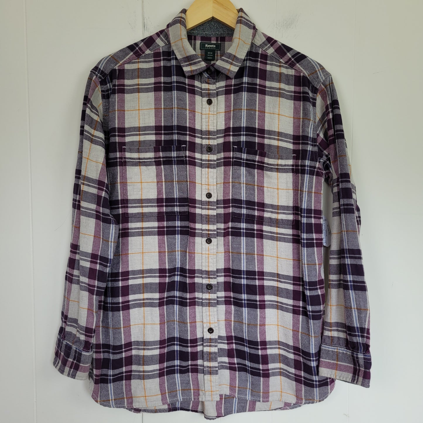 Purple Plaid Cotton Button-Up Shirt - Roots (Women's Medium)