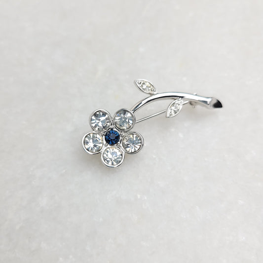 Blue & Clear Crystal Flower Brooch