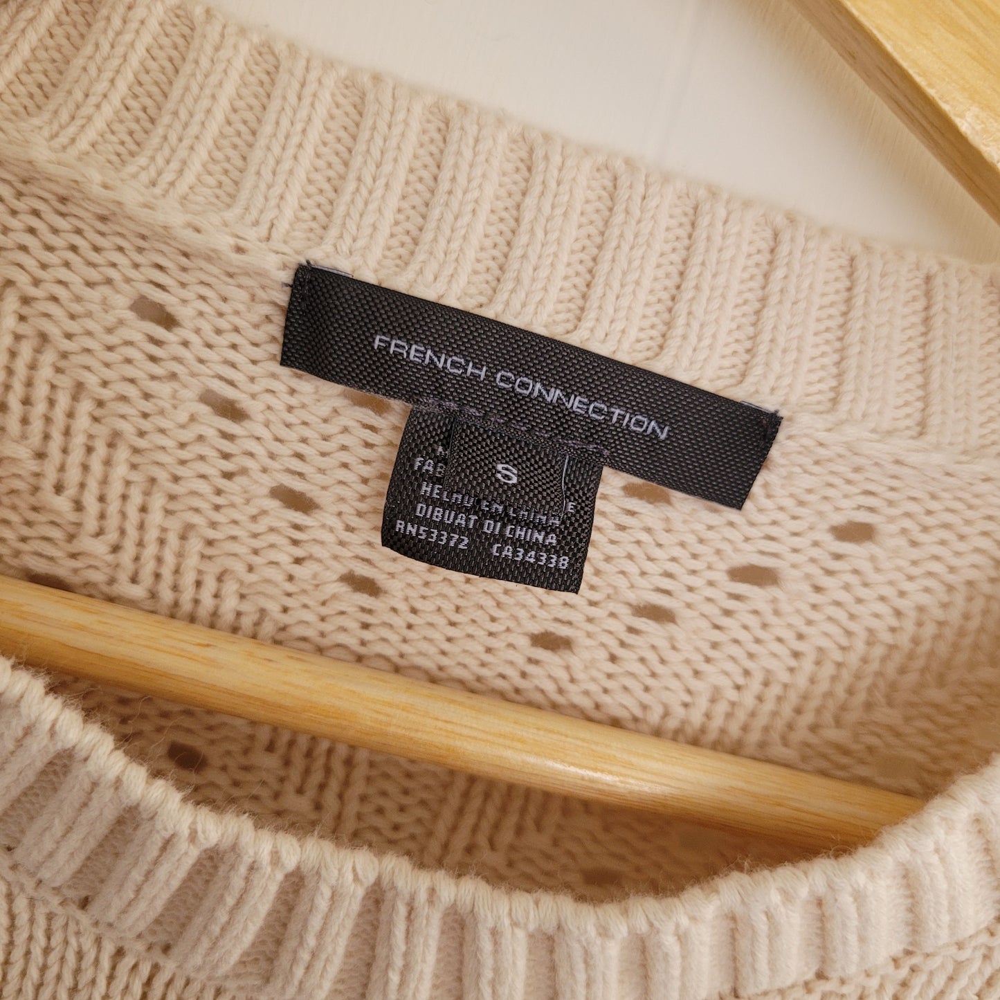 Cream Cropped Knit Pointelle Sweater - French Connection (Size S)