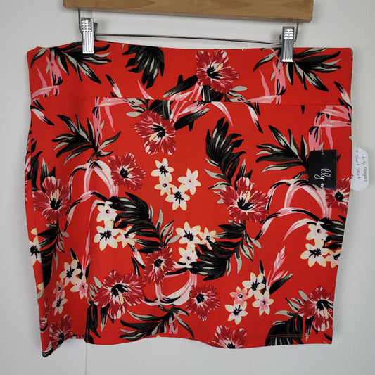 Red Tropical Floral Mini Skirt - Lily Morgan (XL)