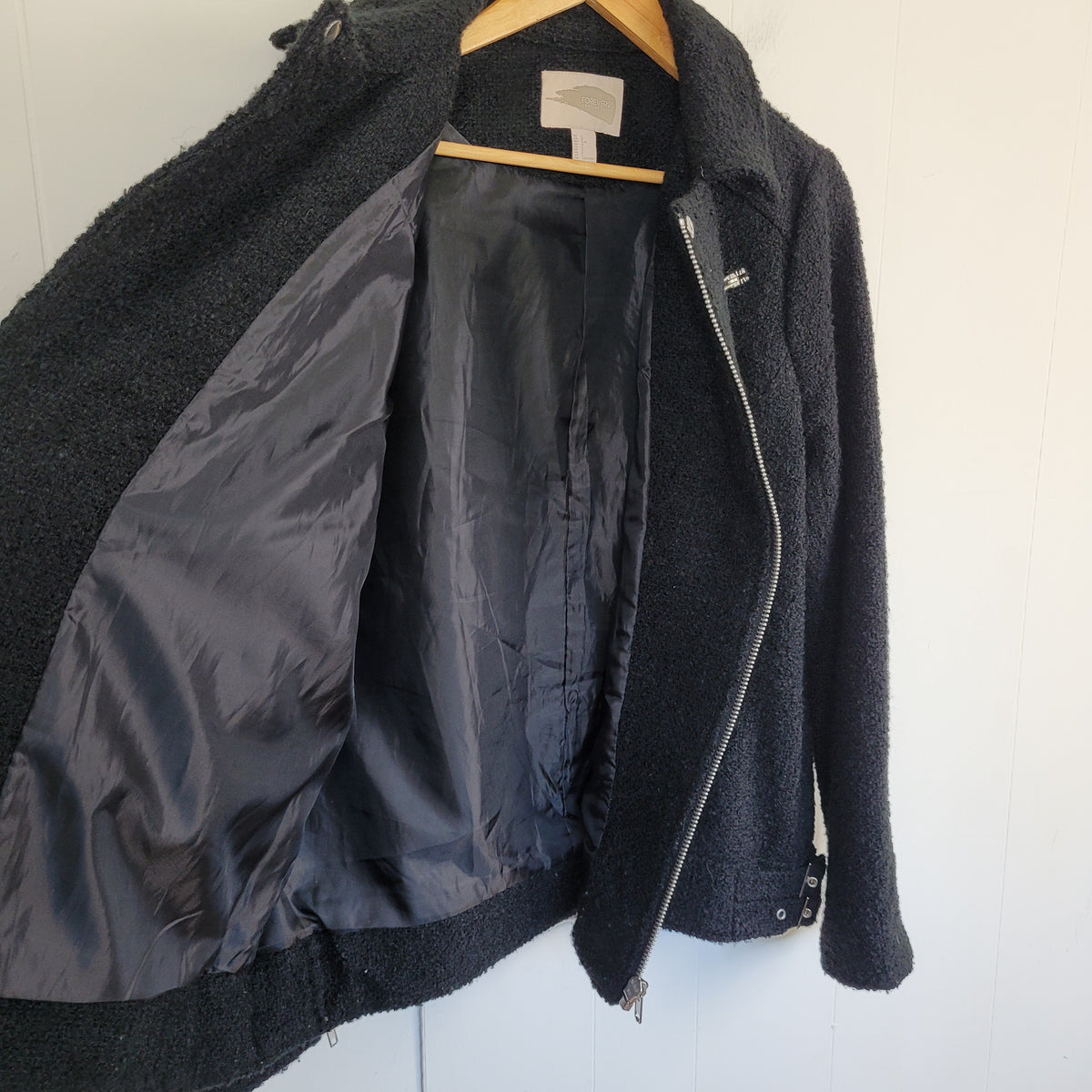 Black Bouclé Moto Jacket - Forever 21 (L)