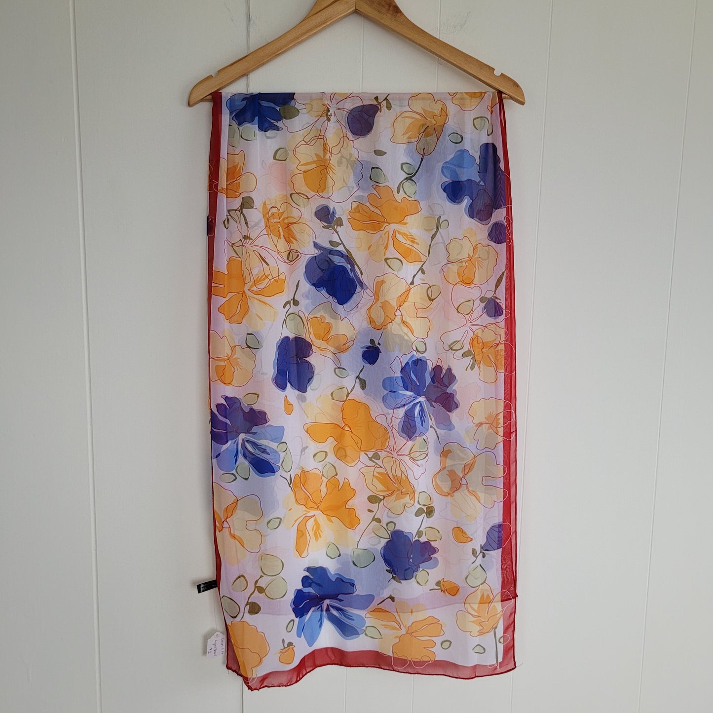 Sheer Floral Scarf - Red Trim