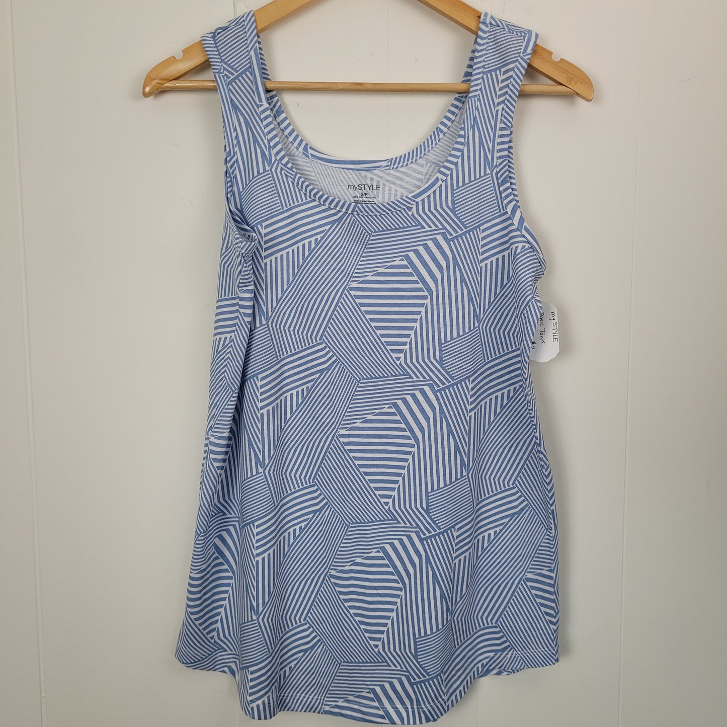 Blue & White Geometric Tank Top - mySTYLE (Small)