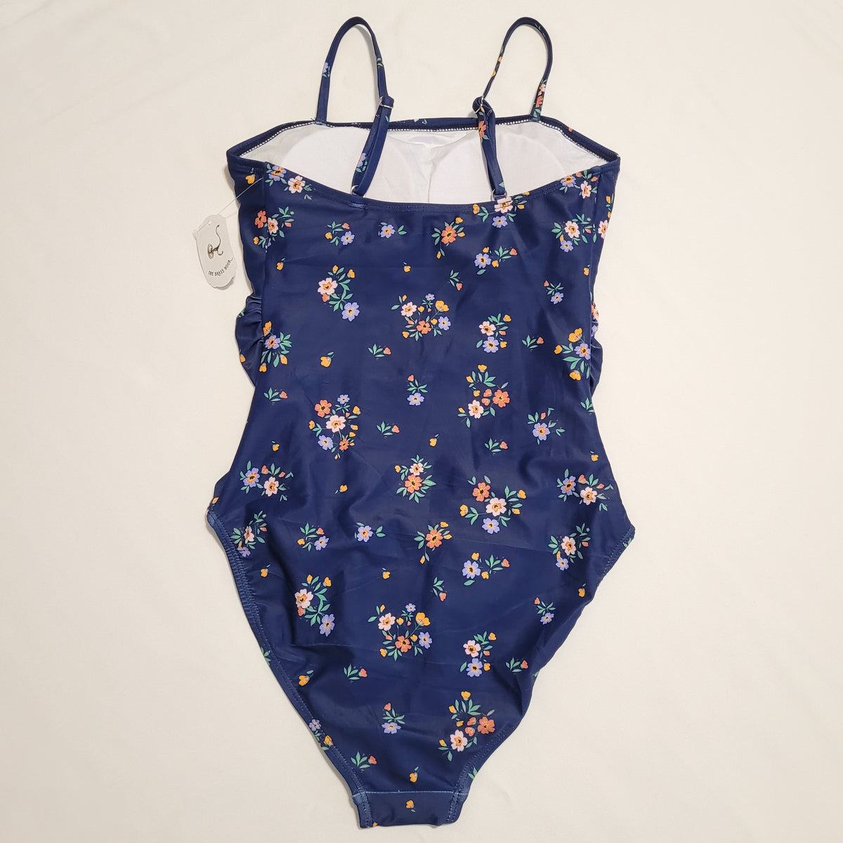 Navy Floral Ruched One-Piece Swimsuit - Unbranded (S)