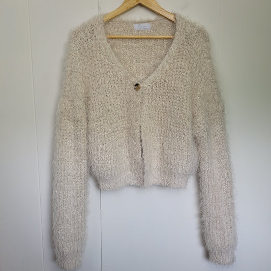 Cream Fuzzy Cropped Cardigan - Oak + Fort (Size S)