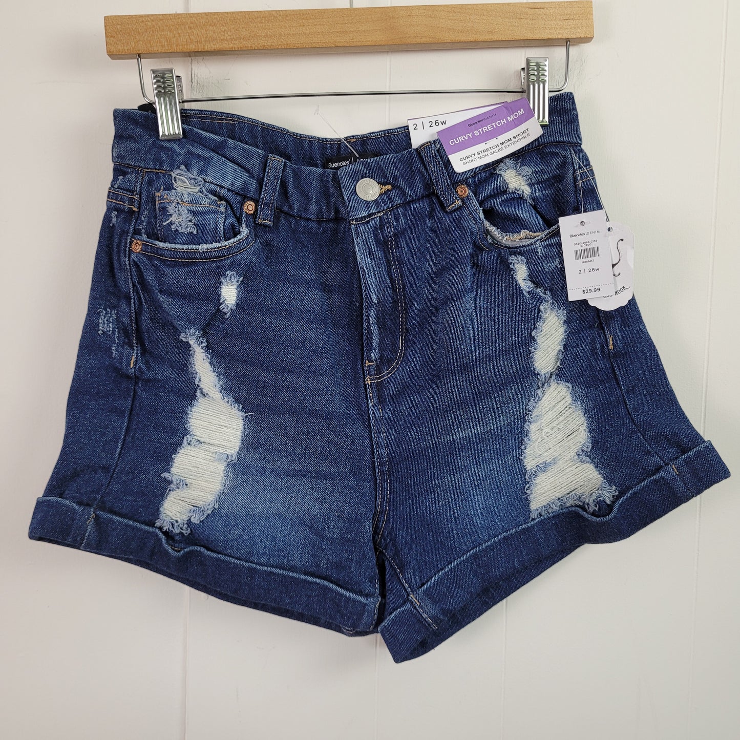 Distressed Curvy Mom Denim Shorts - Bluenotes (Size 2 / 26W)