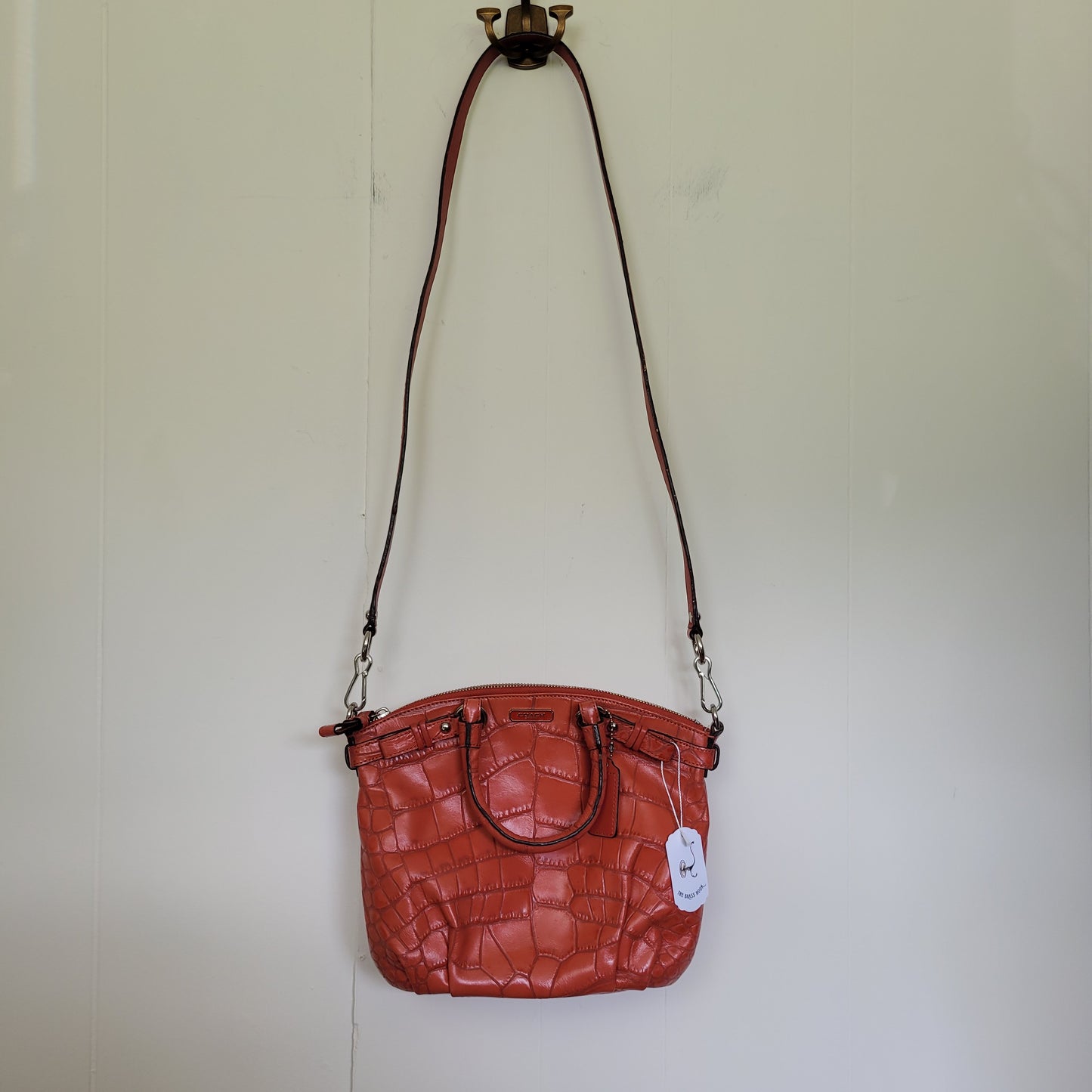Coral Orange Madison Embossed Leather Satchel - Coach