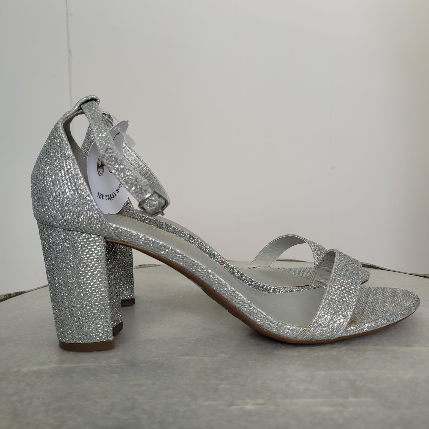 Silver Glitter Block Heel Sandals - Dream Pairs (Size 9)