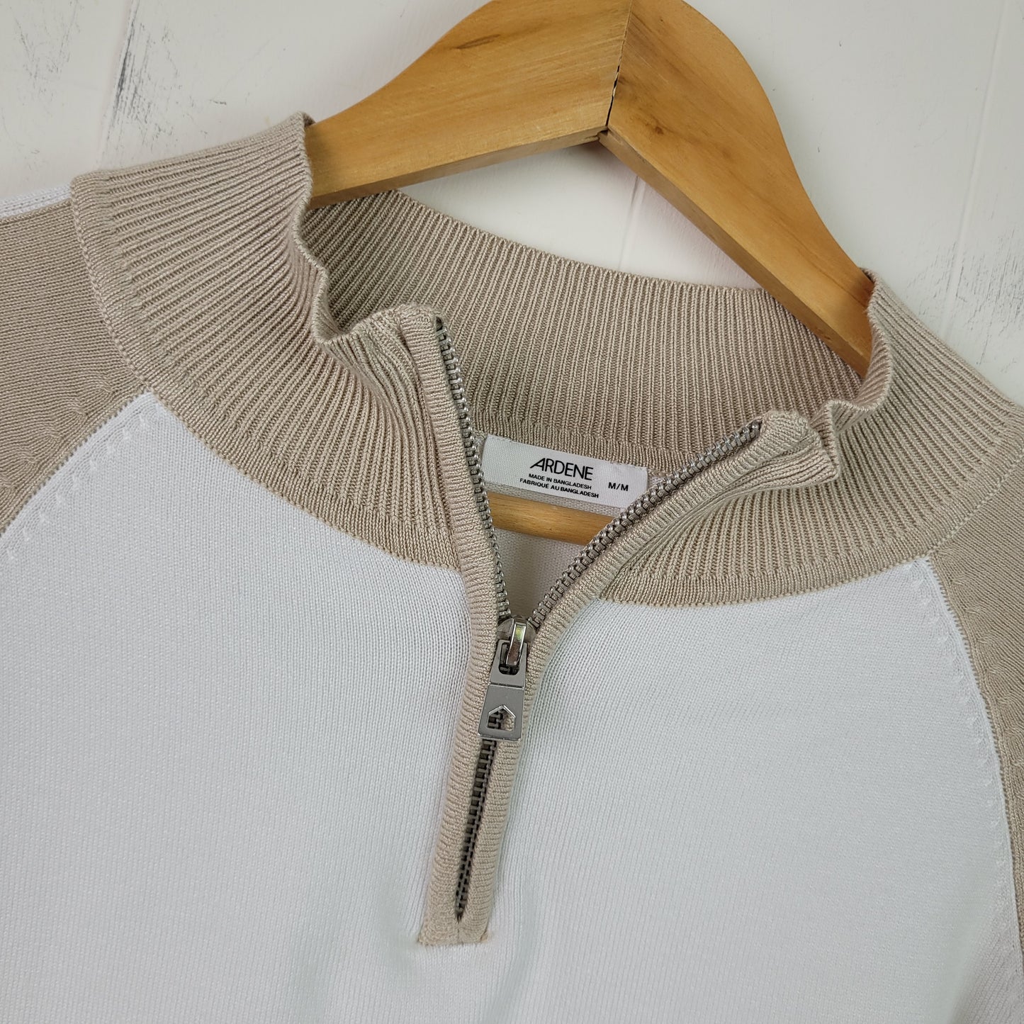 Cream & Beige Quarter Zip Knit Sweater - Ardene (Medium)