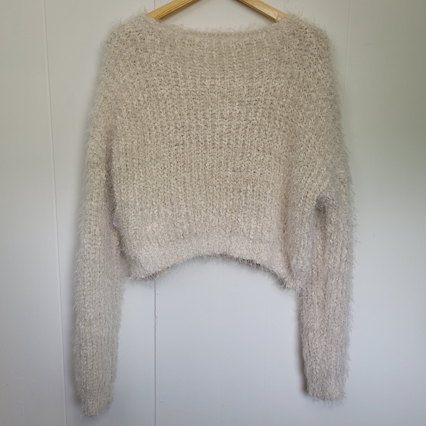 Cream Fuzzy Cropped Cardigan - Oak + Fort (Size S)