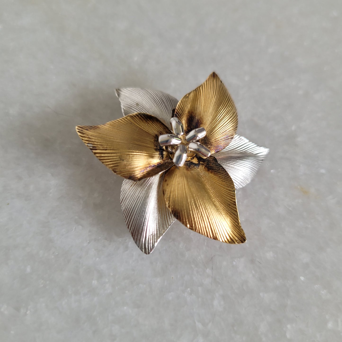 Bond Boyd Sterling Silver Two-Tone Floral Brooch - Vintage Flower Pin