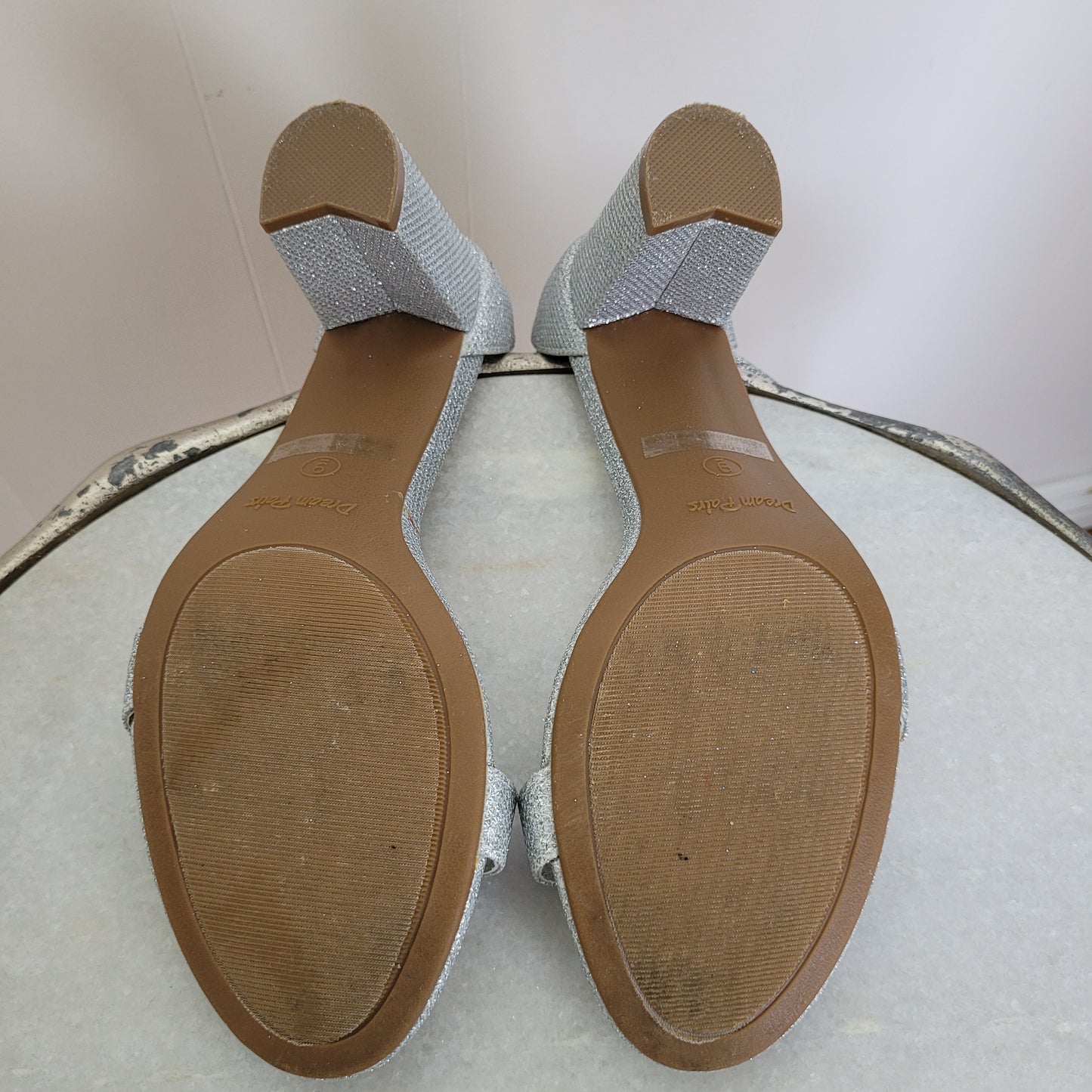 Silver Glitter Block Heel Sandals - Dream Pairs (Size 9)