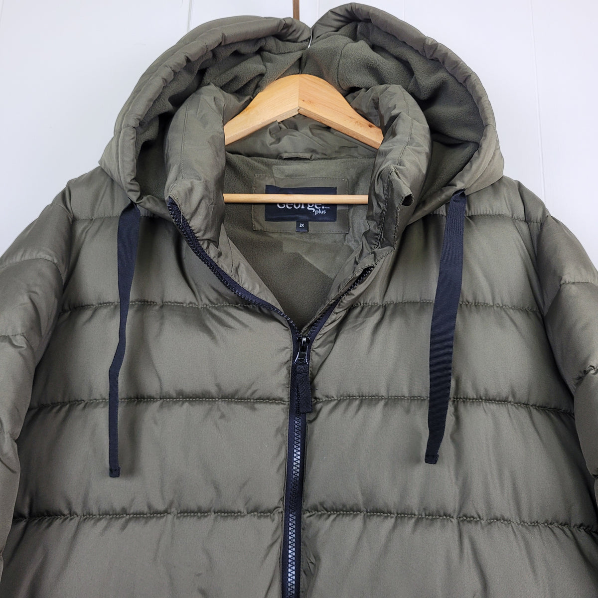 Olive Green Hooded Puffer Winter Coat - George Plus (Size 2X)