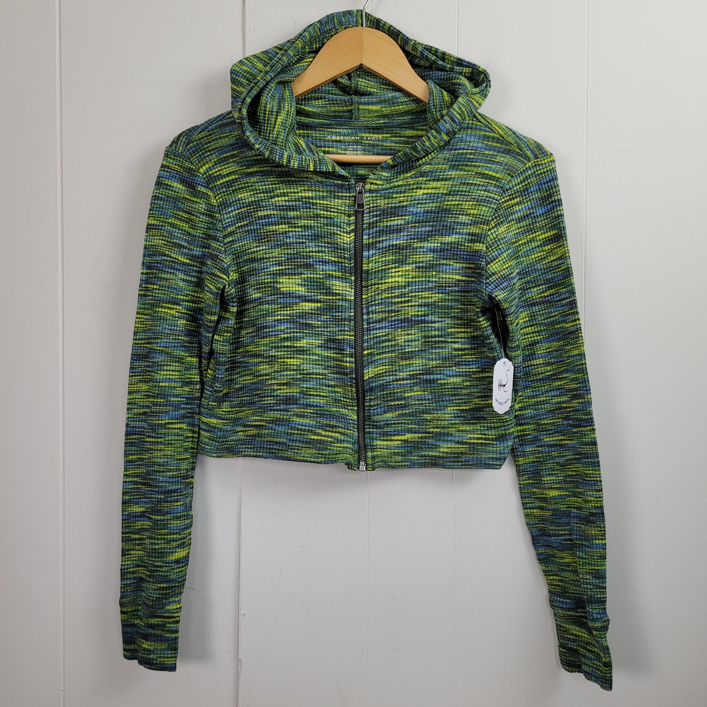 Green Space Dye Cropped Zip Hoodie - American Eagle (Size M)