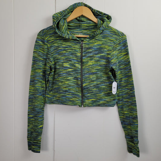 Green Space Dye Cropped Zip Hoodie - American Eagle (Size M)