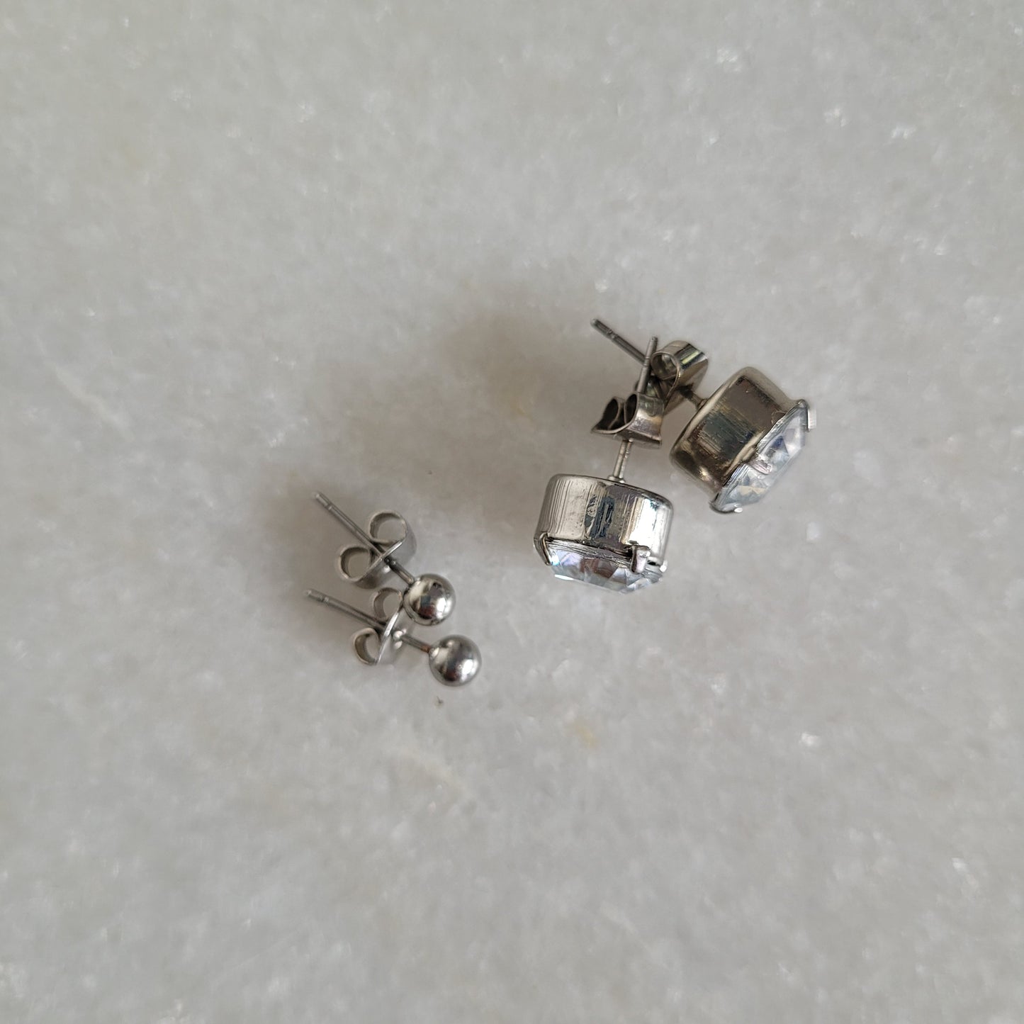 2 Pair Silver-Tone Ball & Clear Crystal Stud Earring Set