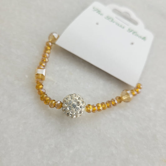 Champagne Crystal Beaded Stretch Bracelet with Rhinestone Accent