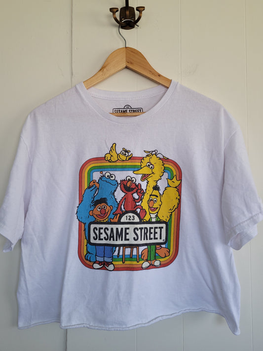 White Sesame Street Graphic Cropped Tee - Large