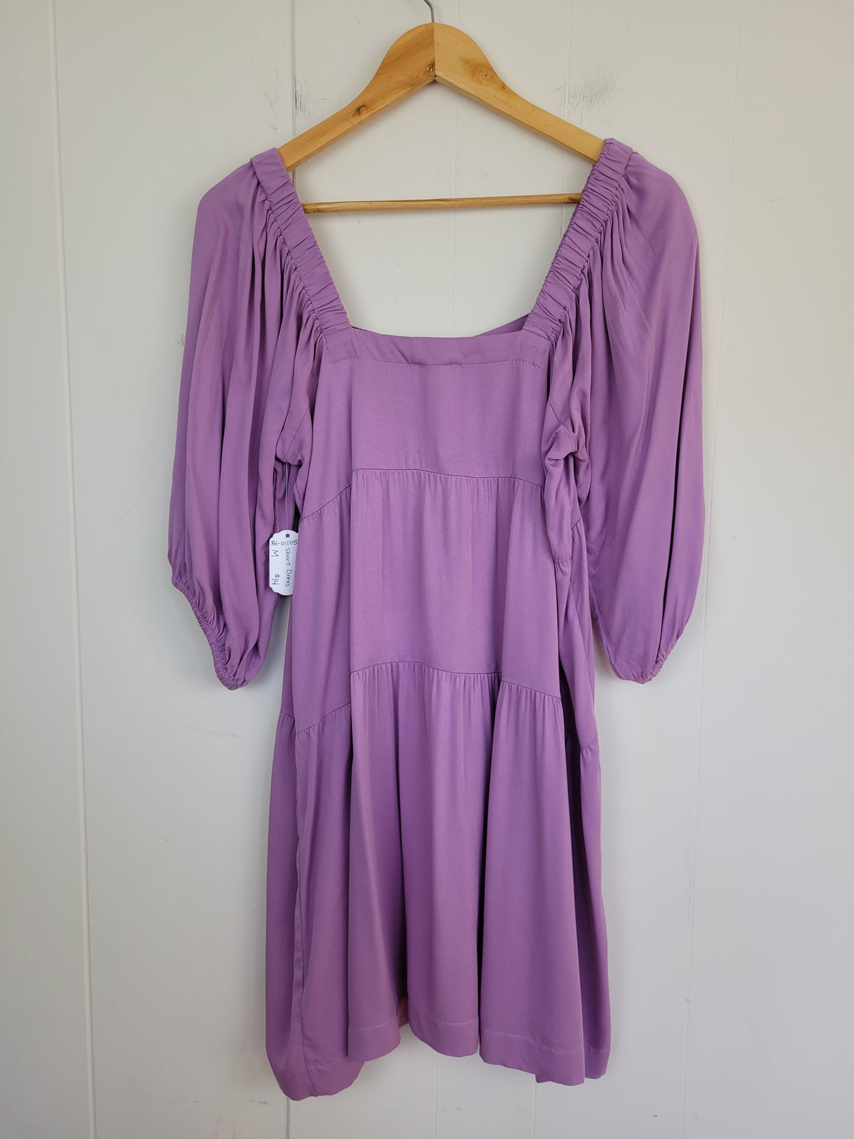 Shinestar Medium Purple Square Neck Tiered Mini Dress