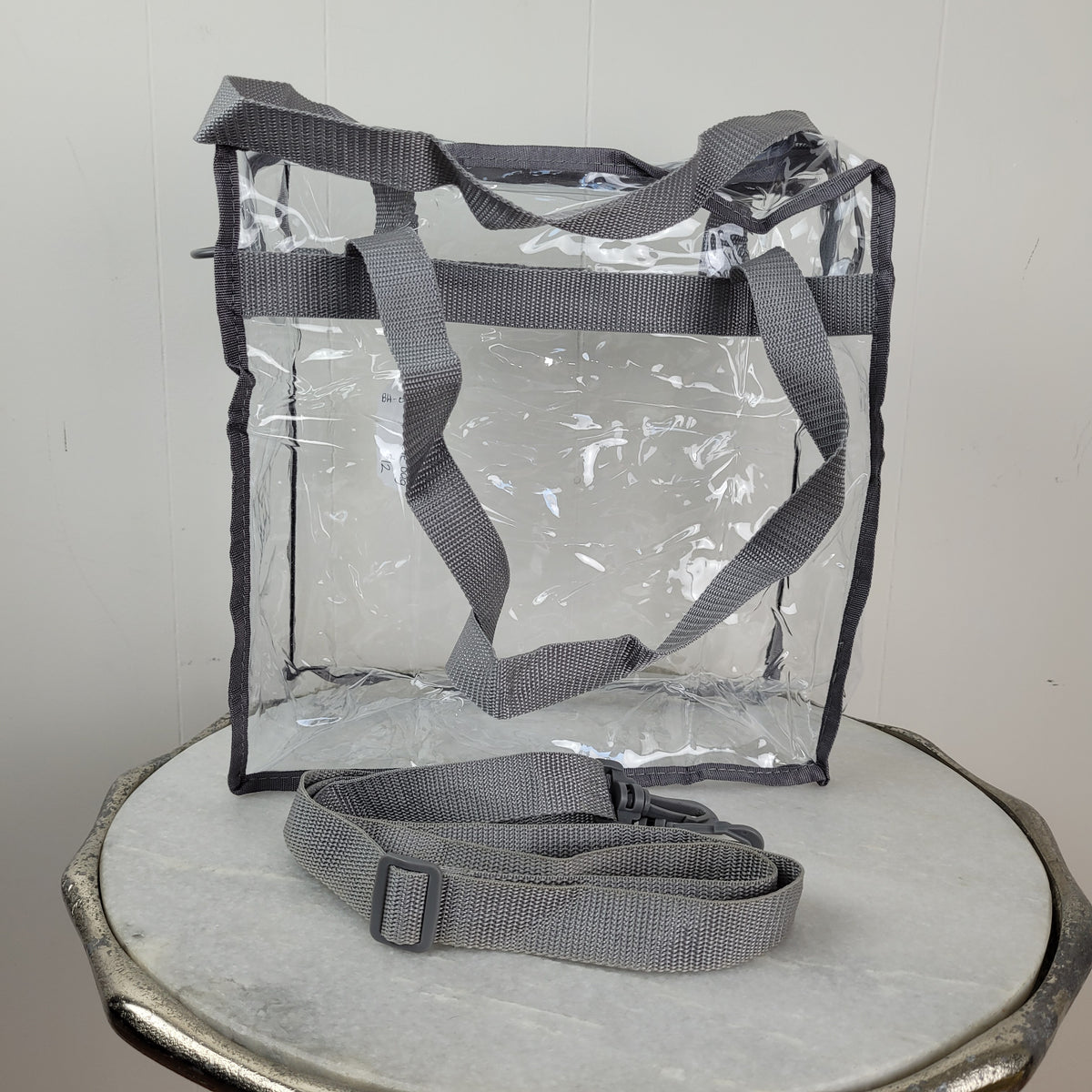 Clear Tote Bag with Grey Trim & Crossbody Strap