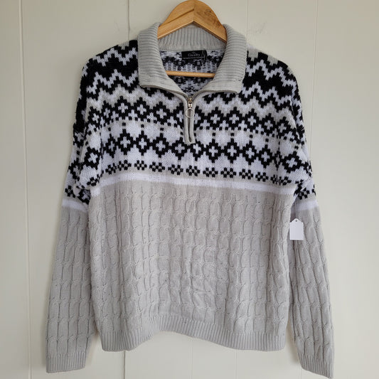 Grey Half Zip Knit Sweater - Guilty (Size L)