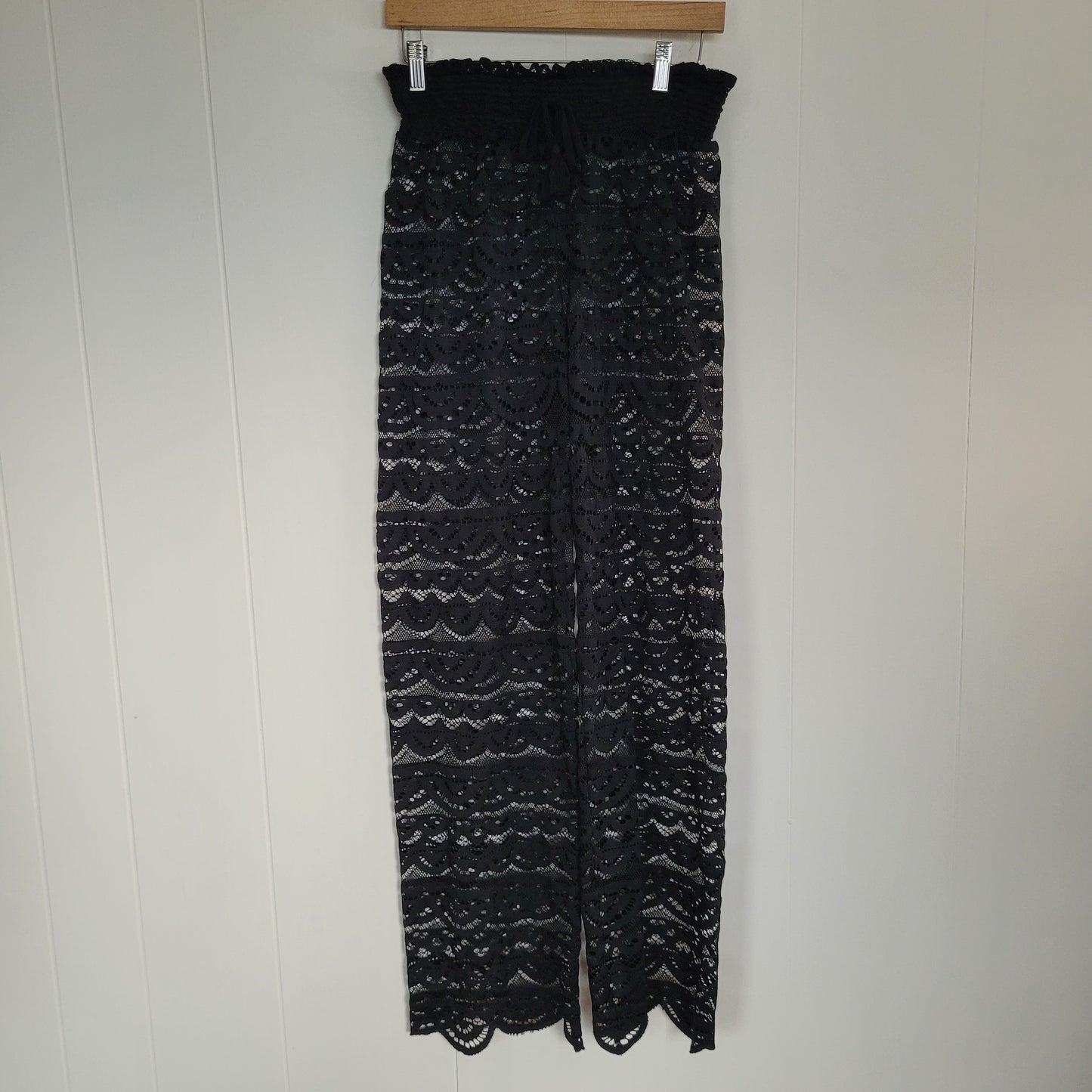 Black Lace Wide Leg Pants / Sheer Cover-Up - Size M