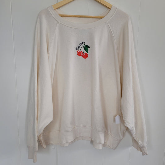 Cream Coloured Cherry Graphic Crewneck - Old Navy (Size XXL)