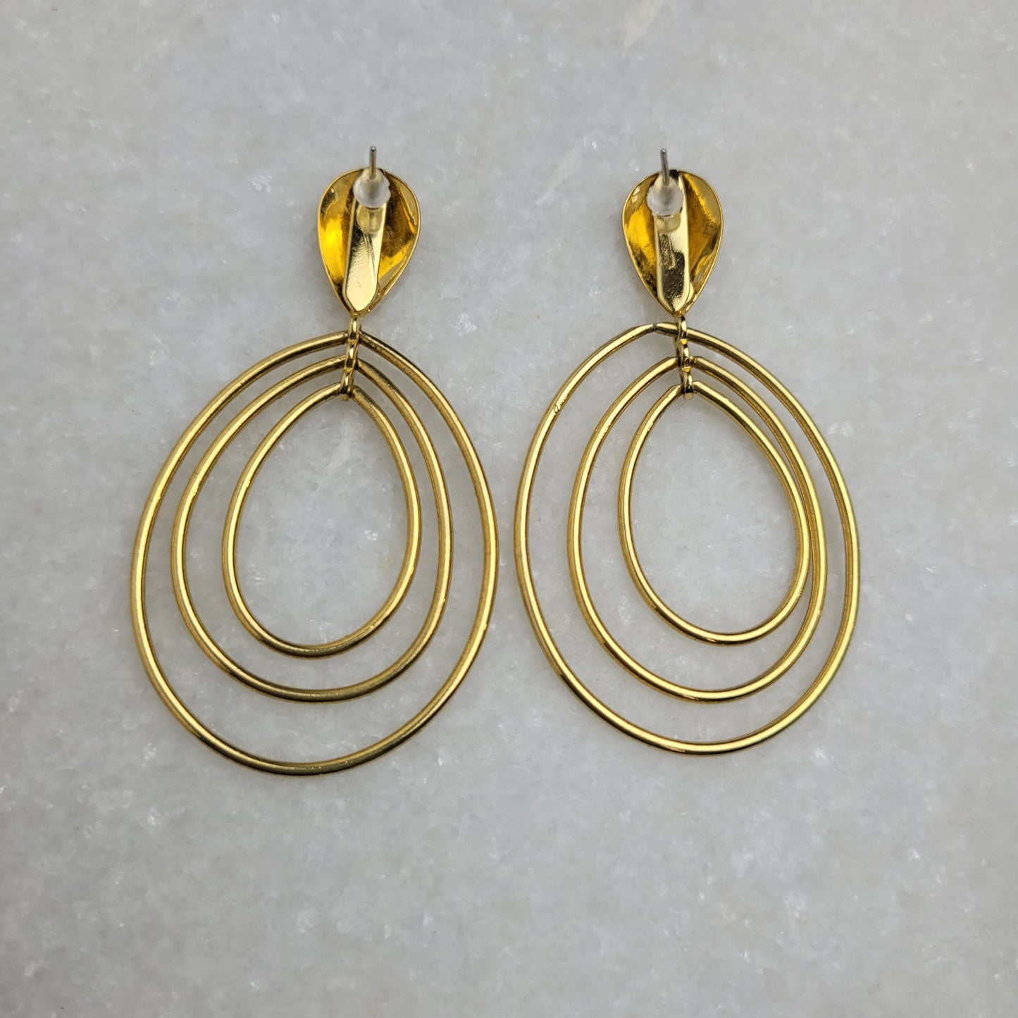 Gold Tone Layered Teardrop Dangle Earrings